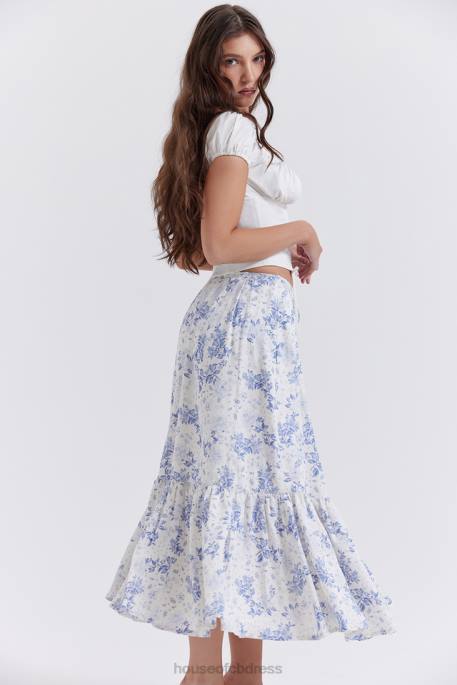 House of CB Aitana Blue Print Midi Skirt Clothing 4H6N864