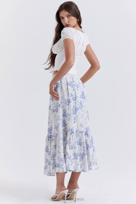 House of CB Aitana Blue Print Midi Skirt Clothing 4H6N864