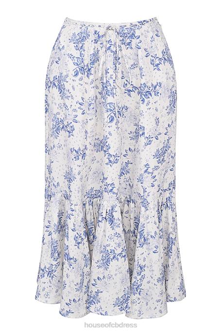 House of CB Aitana Blue Print Midi Skirt Clothing 4H6N864