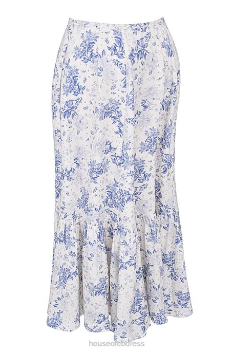 House of CB Aitana Blue Print Midi Skirt Clothing 4H6N864
