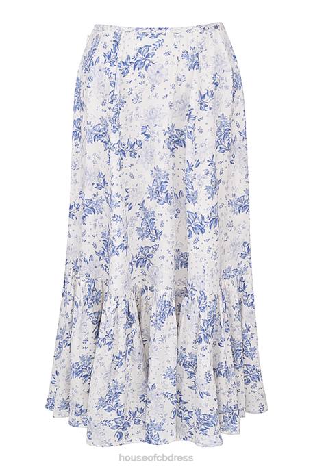House of CB Aitana Blue Print Midi Skirt Clothing 4H6N864