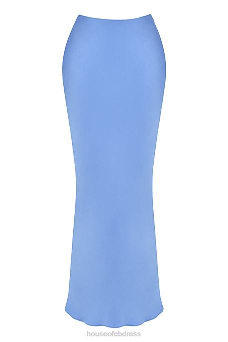 House of CB Clara Blue Satin Bias Cut Midi Skirt Clothing 4H6N902