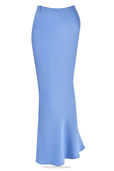 House of CB Clara Blue Satin Bias Cut Midi Skirt Clothing 4H6N902