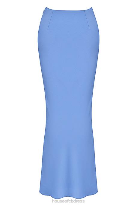 House of CB Clara Blue Satin Bias Cut Midi Skirt Clothing 4H6N902