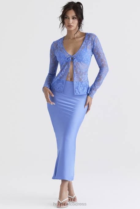 House of CB Clara Blue Satin Bias Cut Midi Skirt Clothing 4H6N902