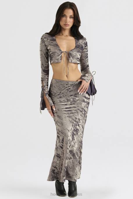 House of CB Clara Pewter Bias Cut Midi Skirt Clothing 4H6N895