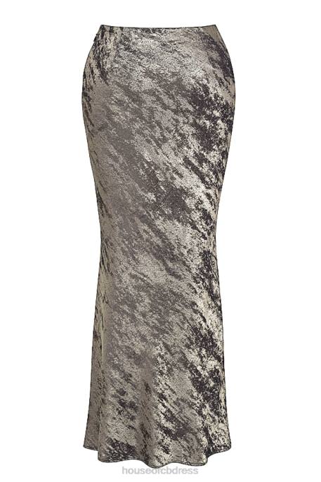 House of CB Clara Pewter Bias Cut Midi Skirt Clothing 4H6N895