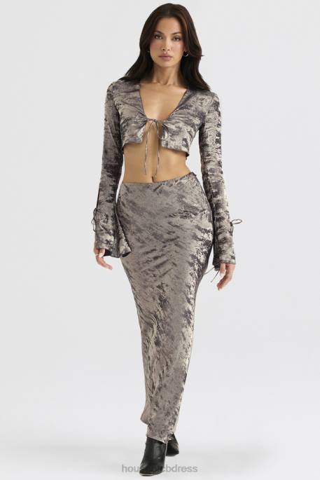 House of CB Clara Pewter Bias Cut Midi Skirt Clothing 4H6N895