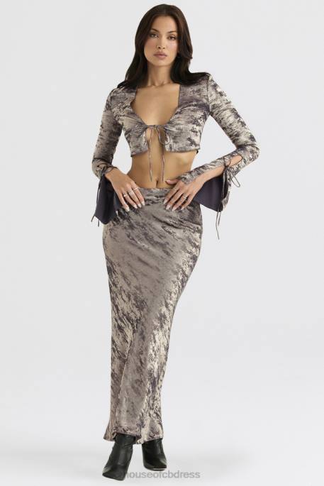 House of CB Clara Pewter Bias Cut Midi Skirt Clothing 4H6N895