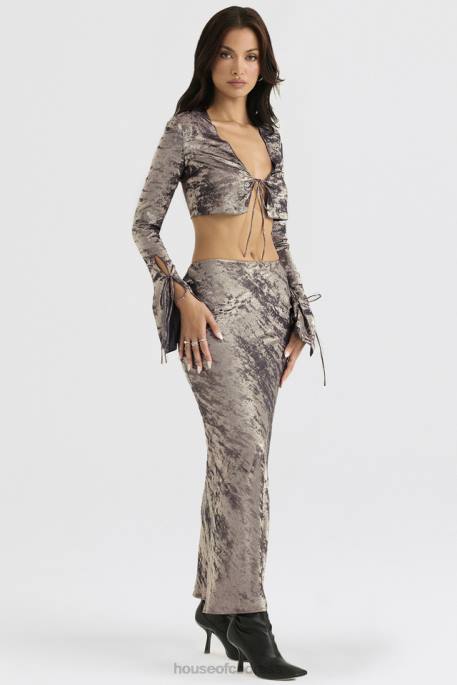 House of CB Clara Pewter Bias Cut Midi Skirt Clothing 4H6N895