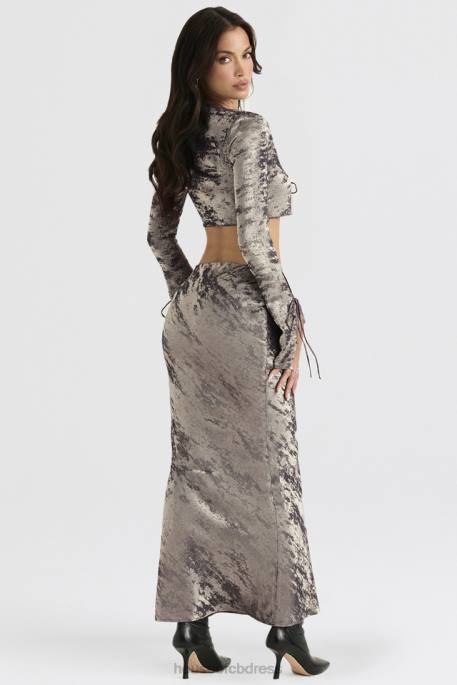 House of CB Clara Pewter Bias Cut Midi Skirt Clothing 4H6N895