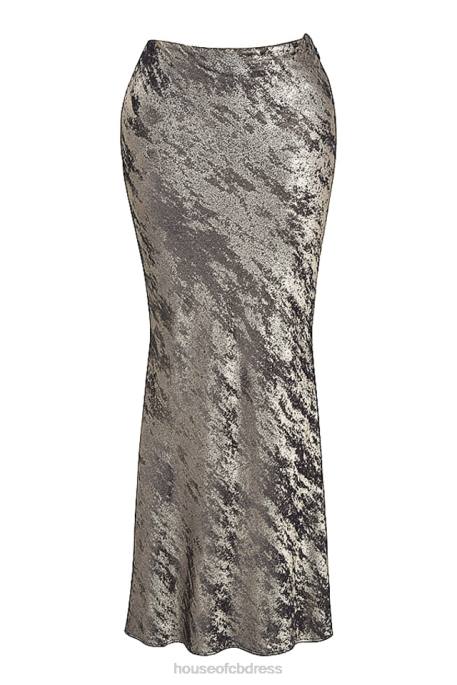 House of CB Clara Pewter Bias Cut Midi Skirt Clothing 4H6N895