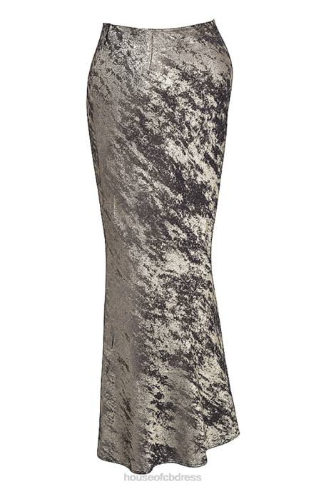 House of CB Clara Pewter Bias Cut Midi Skirt Clothing 4H6N895