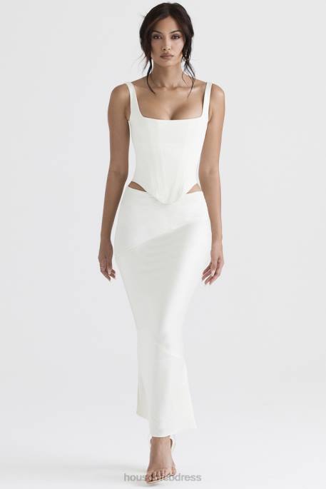 House of CB Colette Ivory Satin Bias Cut Midi Skirt Clothing 4H6N911