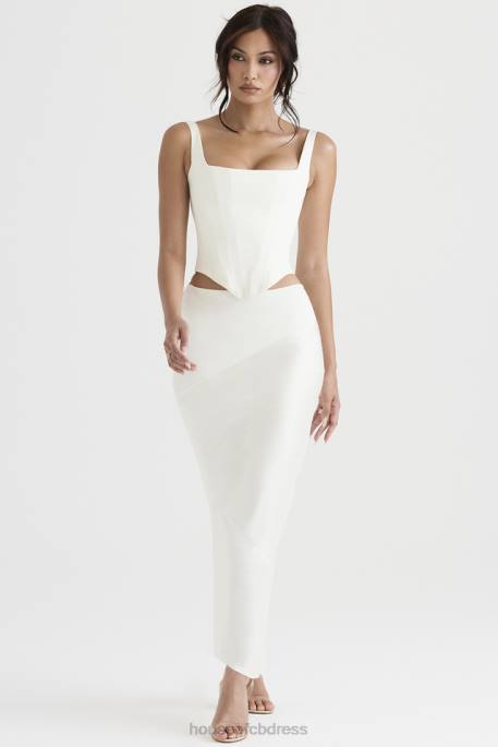 House of CB Colette Ivory Satin Bias Cut Midi Skirt Clothing 4H6N911