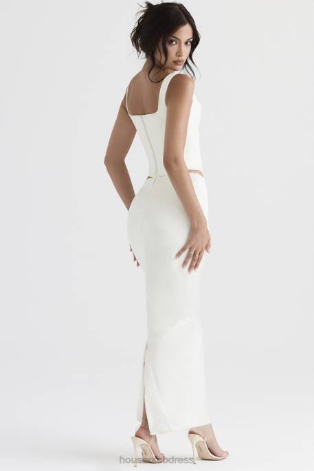 House of CB Colette Ivory Satin Bias Cut Midi Skirt Clothing 4H6N911