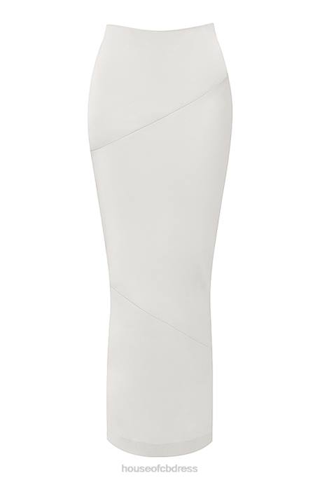 House of CB Colette Ivory Satin Bias Cut Midi Skirt Clothing 4H6N911