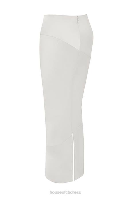 House of CB Colette Ivory Satin Bias Cut Midi Skirt Clothing 4H6N911