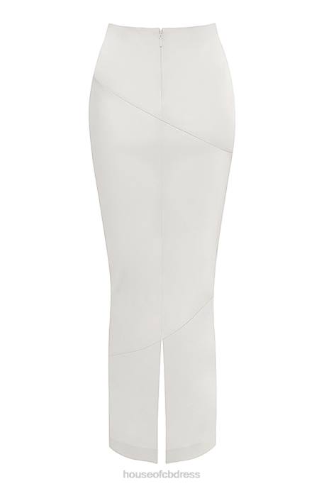 House of CB Colette Ivory Satin Bias Cut Midi Skirt Clothing 4H6N911