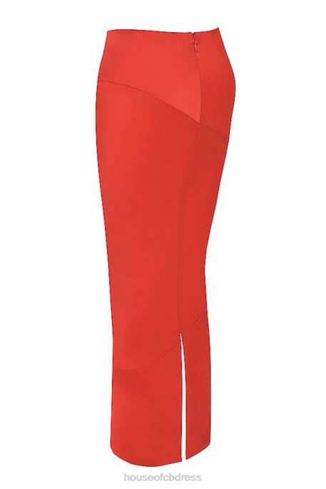 House of CB Colette Scarlet Satin Low Waist Midi Skirt Clothing 4H6N943