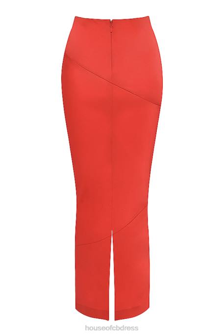 House of CB Colette Scarlet Satin Low Waist Midi Skirt Clothing 4H6N943