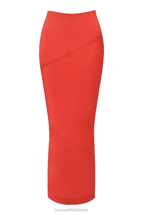 House of CB Colette Scarlet Satin Low Waist Midi Skirt Clothing 4H6N943