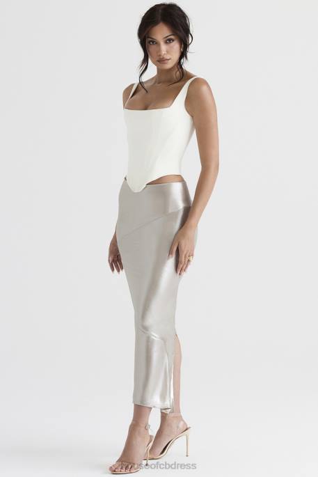 House of CB Colette Shimmer Champagne Midi Skirt Clothing 4H6N898