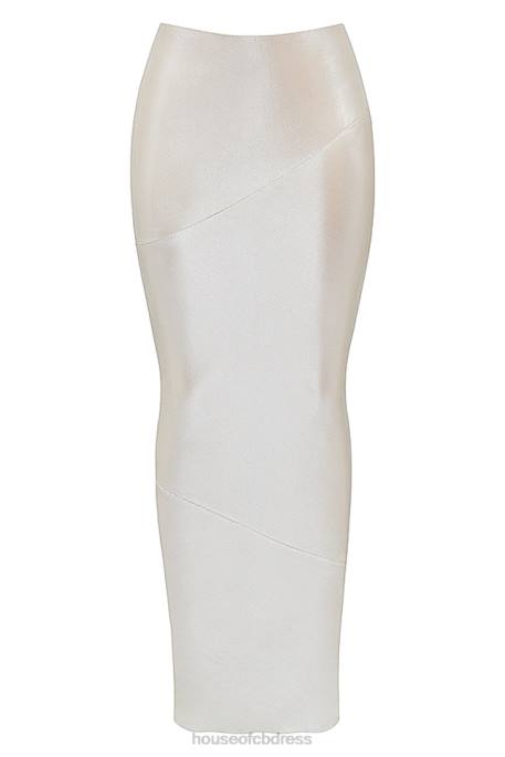 House of CB Colette Shimmer Champagne Midi Skirt Clothing 4H6N898