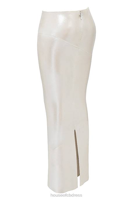 House of CB Colette Shimmer Champagne Midi Skirt Clothing 4H6N898