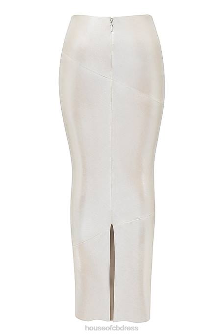 House of CB Colette Shimmer Champagne Midi Skirt Clothing 4H6N898