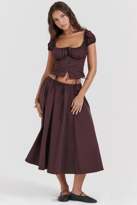 House of CB Cora Rich Brown Gathered Midi Skirt Clothing 4H6N843