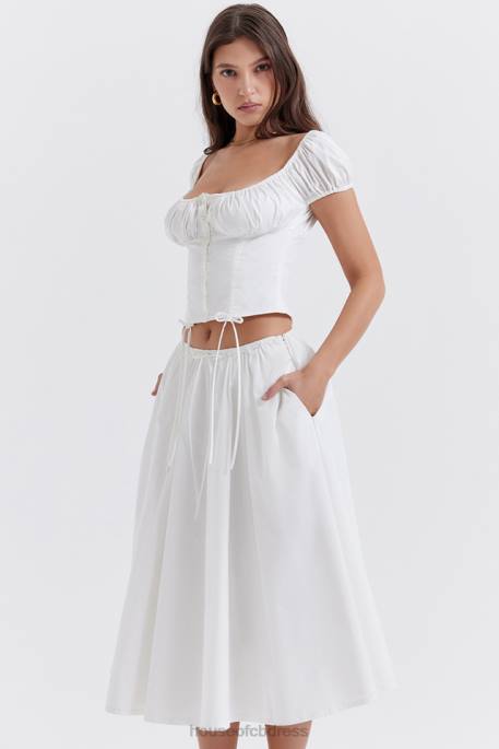 House of CB Cora White Gathered Midi Skirt Clothing 4H6N862