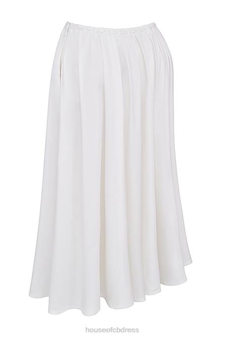 House of CB Cora White Gathered Midi Skirt Clothing 4H6N862