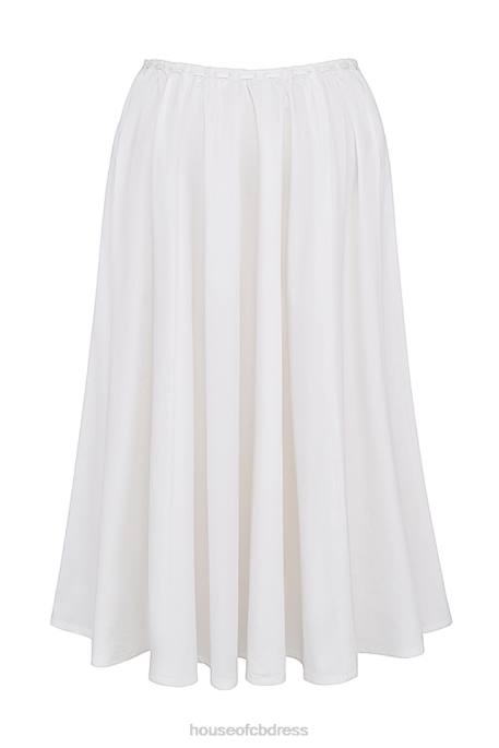 House of CB Cora White Gathered Midi Skirt Clothing 4H6N862