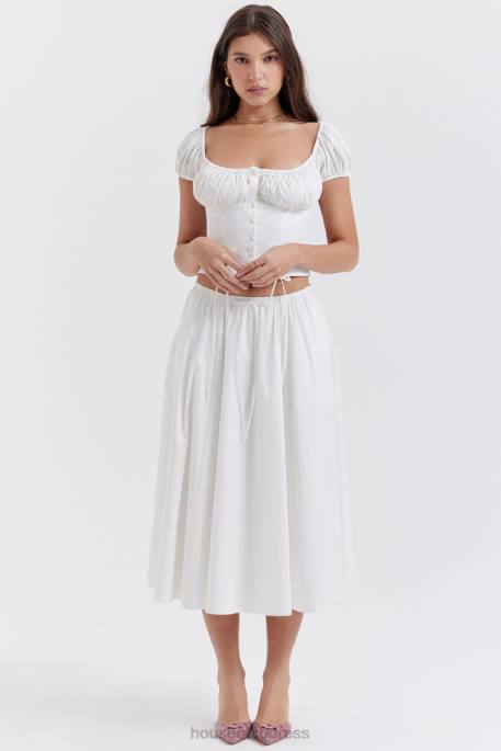 House of CB Cora White Gathered Midi Skirt Clothing 4H6N862