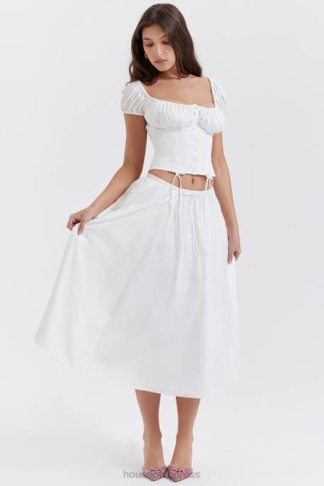 House of CB Cora White Gathered Midi Skirt Clothing 4H6N862