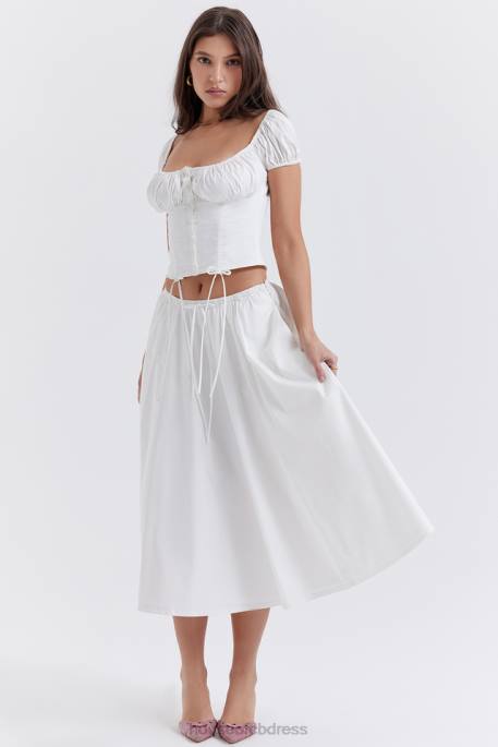 House of CB Cora White Gathered Midi Skirt Clothing 4H6N862