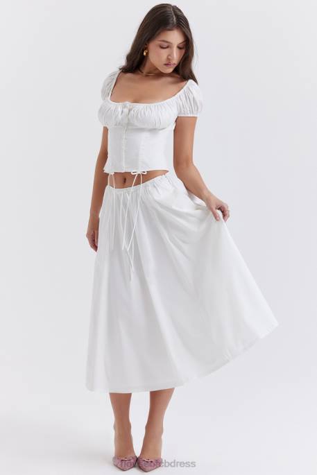 House of CB Cora White Gathered Midi Skirt Clothing 4H6N862