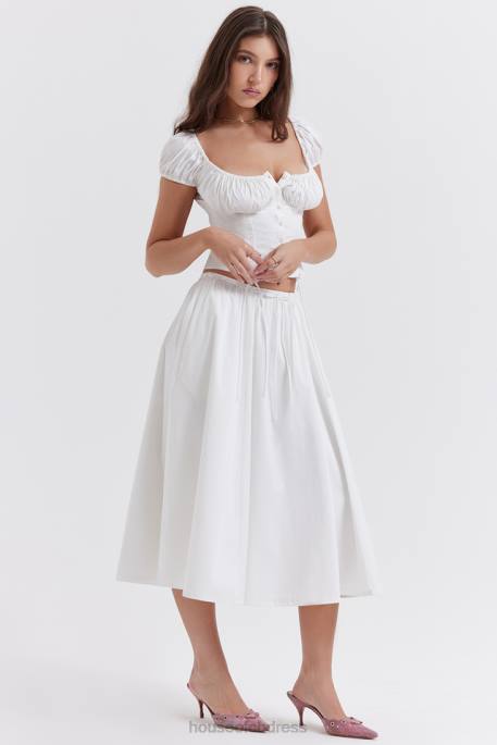 House of CB Cora White Gathered Midi Skirt Clothing 4H6N862
