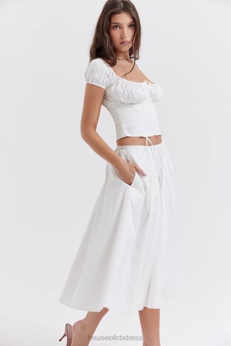 House of CB Cora White Gathered Midi Skirt Clothing 4H6N862