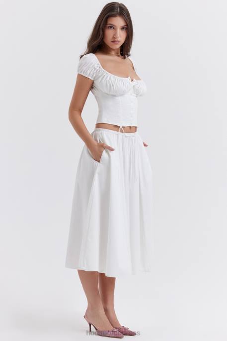 House of CB Cora White Gathered Midi Skirt Clothing 4H6N862