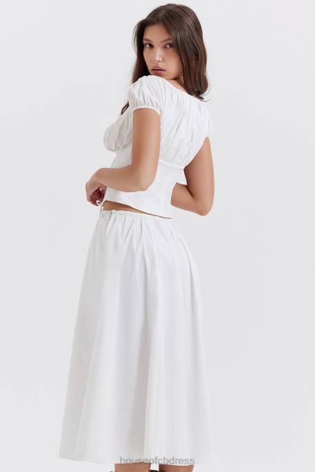 House of CB Cora White Gathered Midi Skirt Clothing 4H6N862