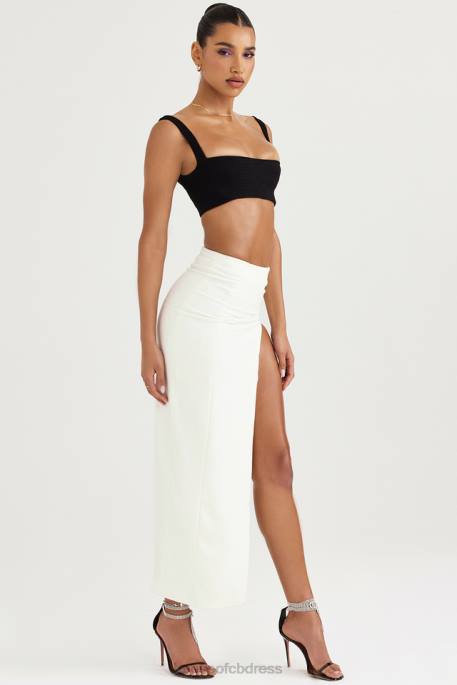 House of CB Francesca Ivory Thigh Split Midi Skirt Clothing 4H6N938