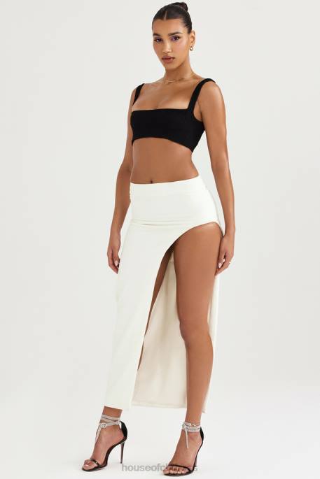 House of CB Francesca Ivory Thigh Split Midi Skirt Clothing 4H6N938