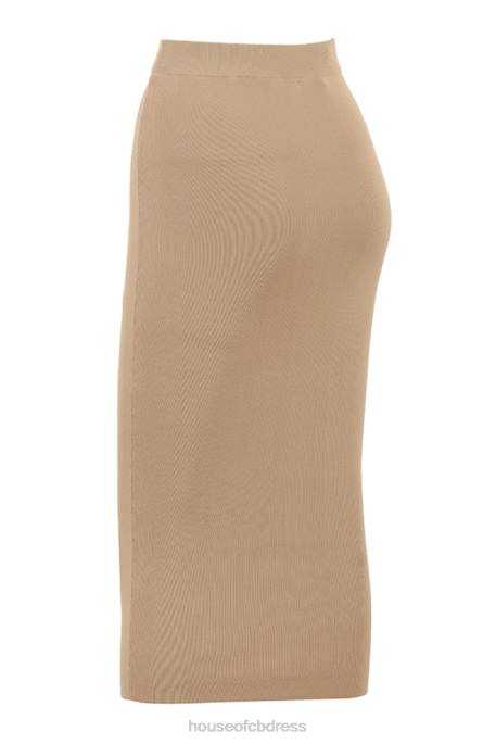 House of CB Heather Camel Knit Midi Skirt Clothing 4H6N884