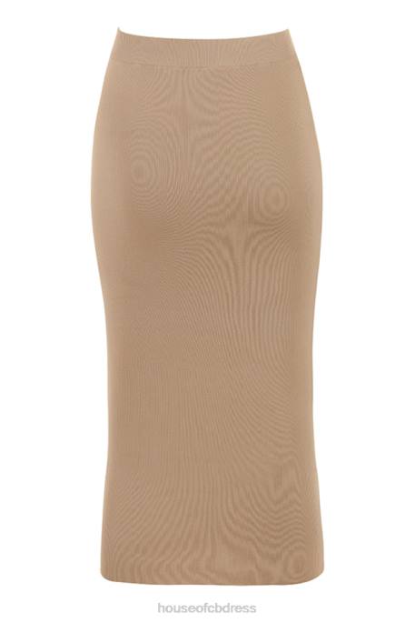 House of CB Heather Camel Knit Midi Skirt Clothing 4H6N884