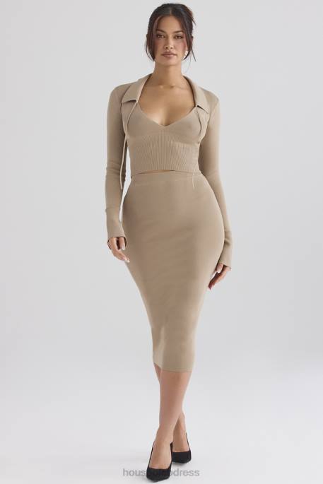House of CB Heather Camel Knit Midi Skirt Clothing 4H6N884