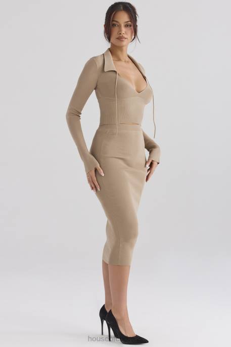 House of CB Heather Camel Knit Midi Skirt Clothing 4H6N884