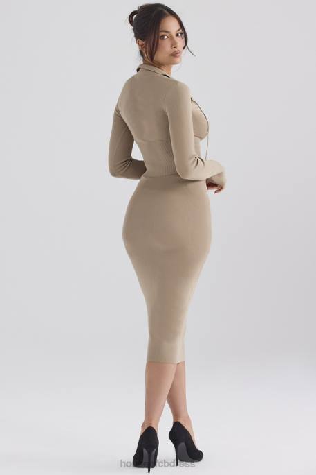 House of CB Heather Camel Knit Midi Skirt Clothing 4H6N884