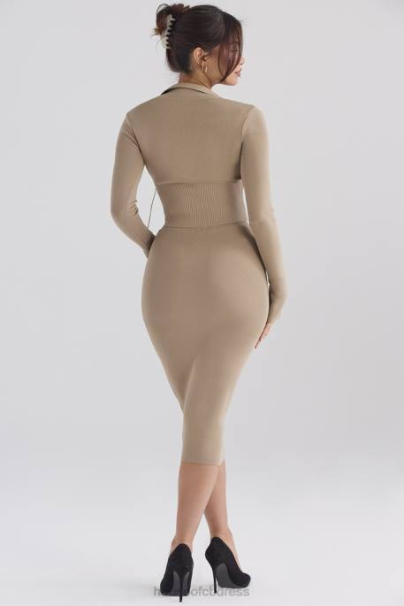 House of CB Heather Camel Knit Midi Skirt Clothing 4H6N884